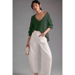 Anthropologie Pilcro Forest Green V Neck Textured Nubby Pullover Sweater S